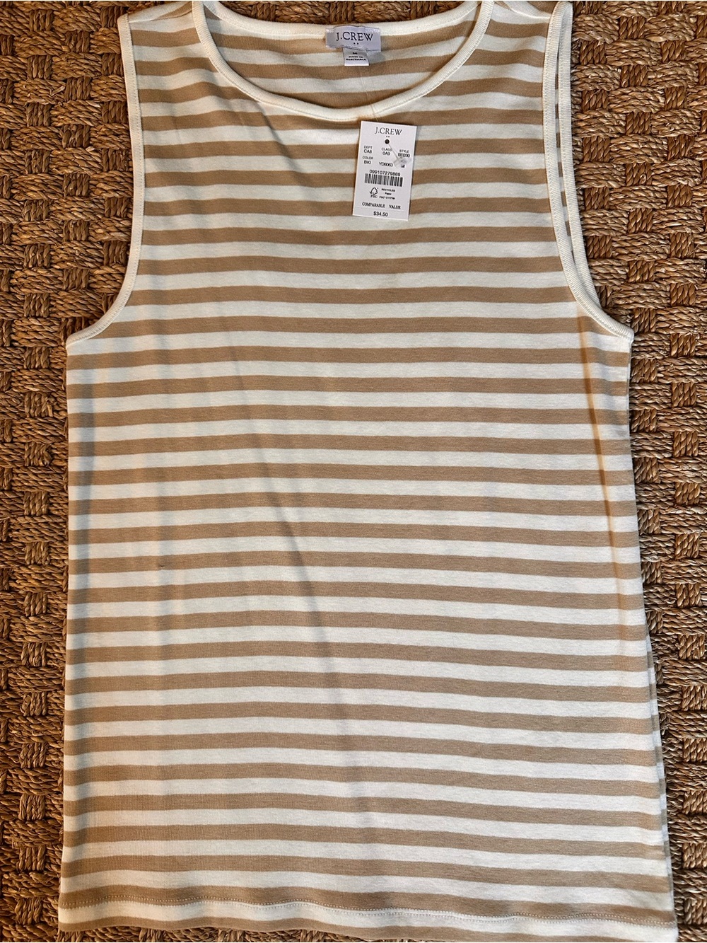 J. Crew Factory Beige and White Striped Sleeveless Tank